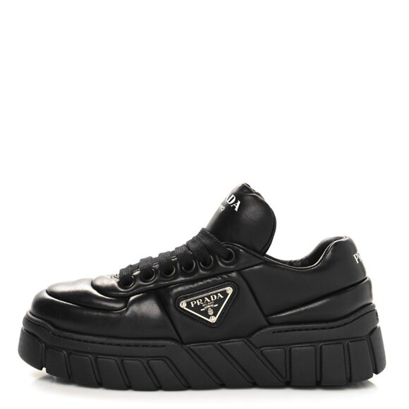 NWT Prada Platform Sneakers Padded Nappa Leather Lace Up Triangle Logo - Picture 1 of 12